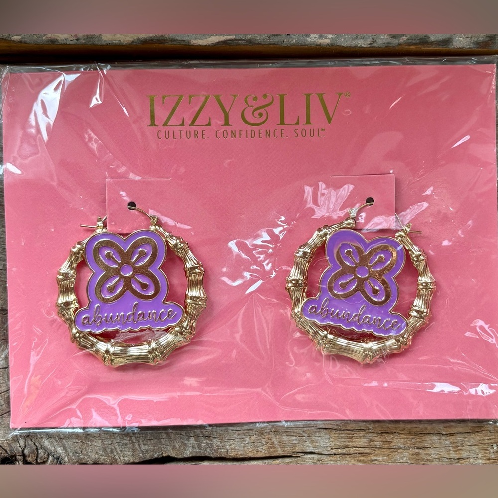 Izzy & Liv Bamboo Gold and Purple Abundance Hoop Earrings